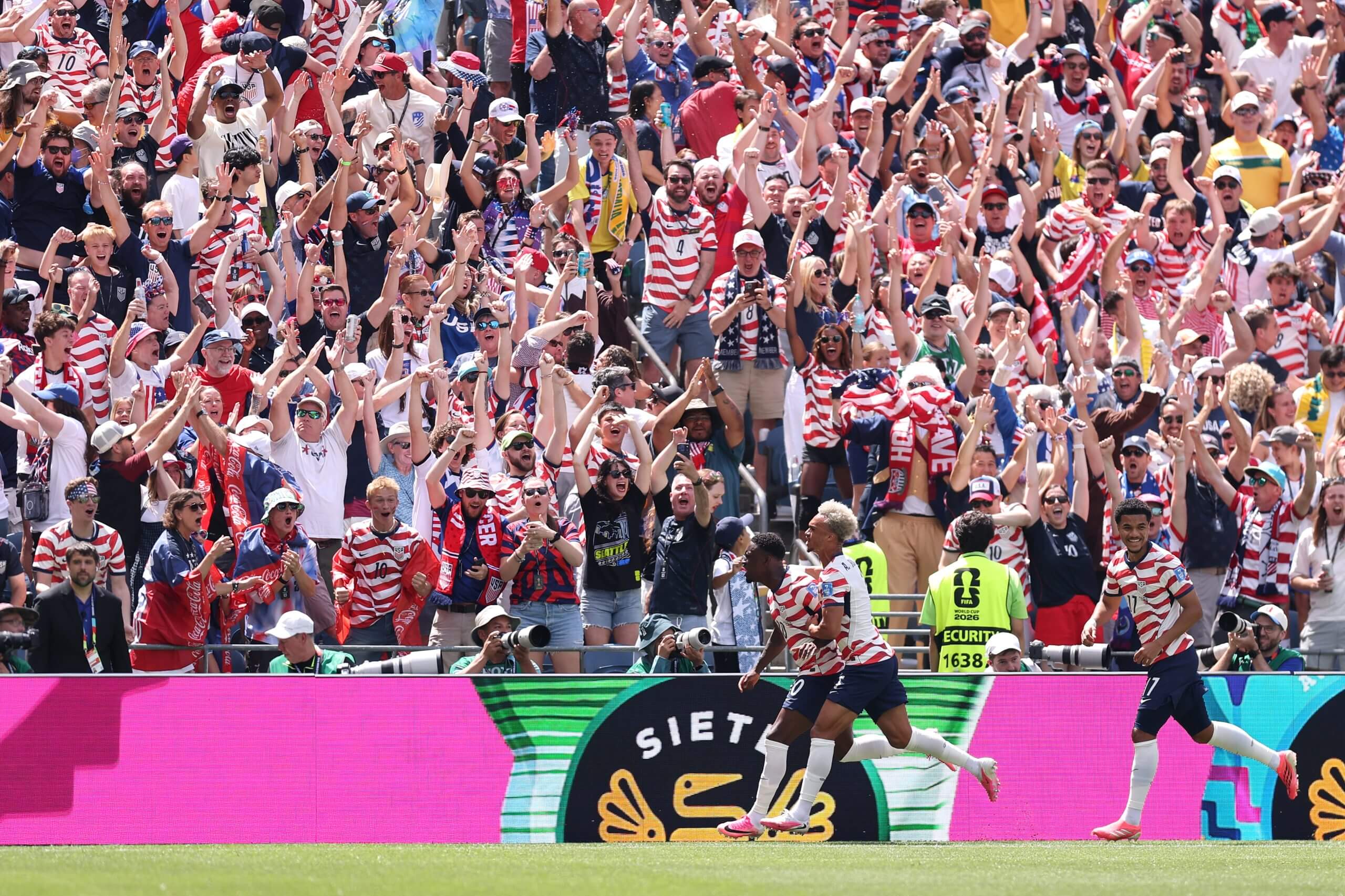 The USMNT and their supporters celebrate their opening goal against Australia