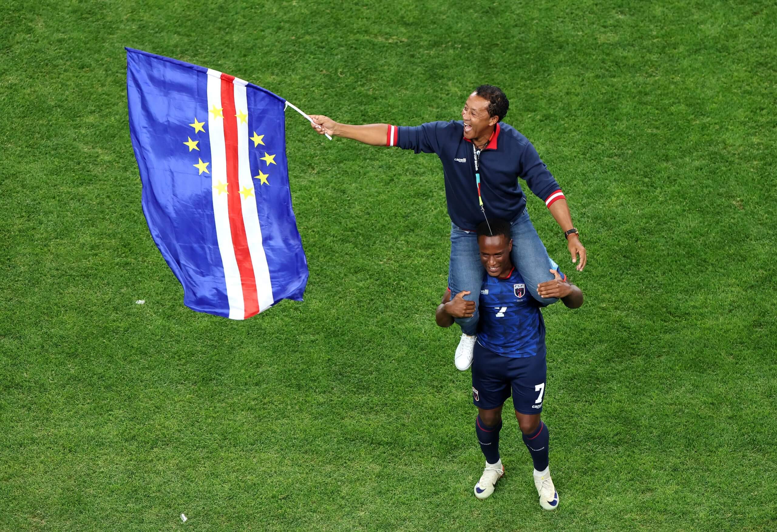 Jovane Cabral and Bubista celebrate their 0-0 draw against Saudi Arabia in Houston