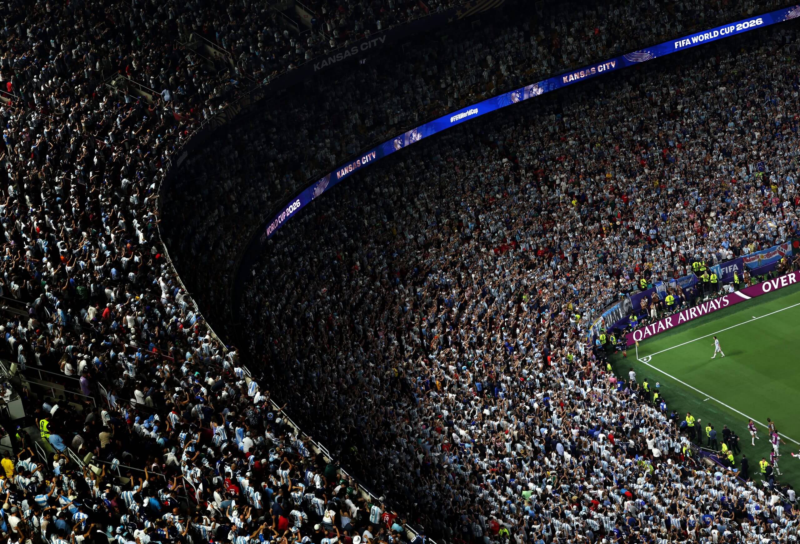 An image of the stands as Lionel Messi trots over to take a corner against Switzerland