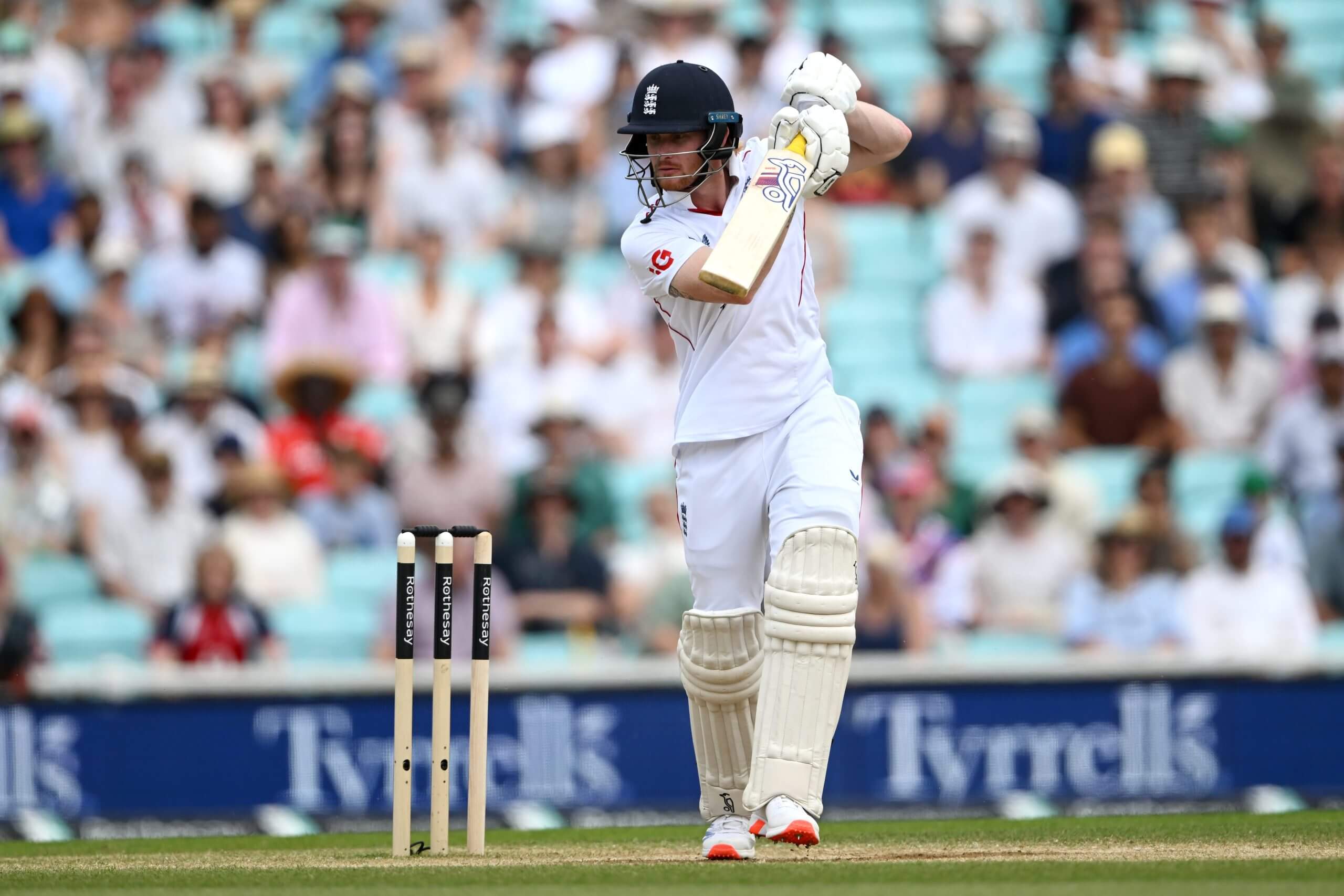 Jordan Cox batting on Test debut for England at the Oval earlier this summer